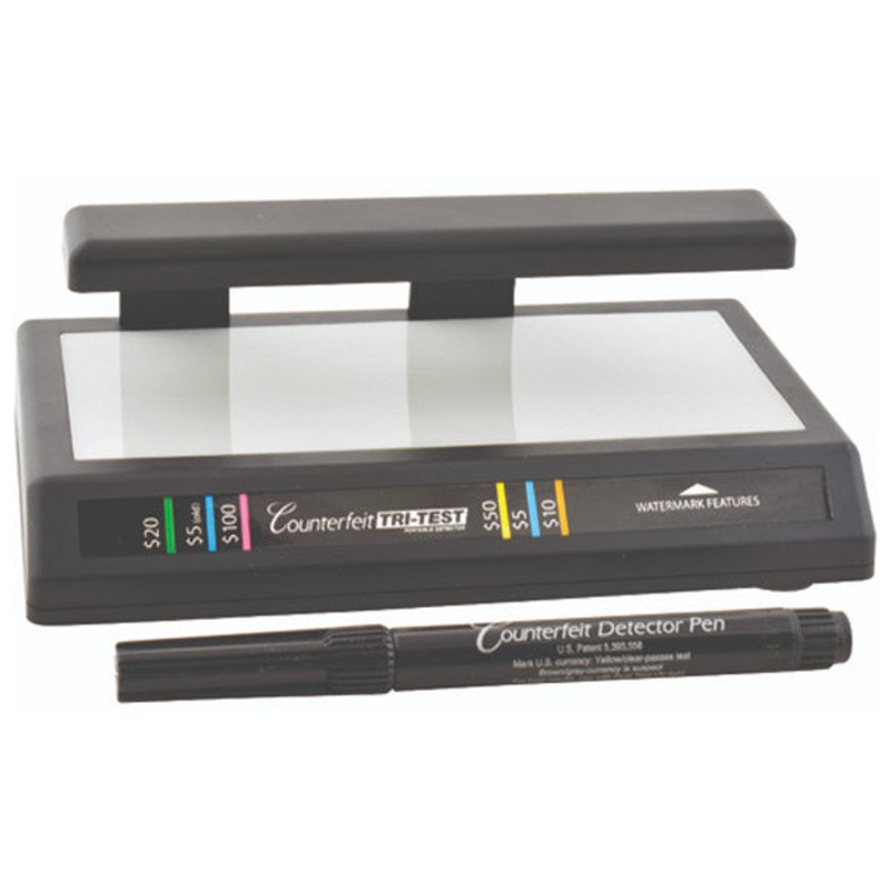 FMP 139-1141 Dri Mark (351TRI) Tri-Test Counterfeit Detector Kit with UV Light, White Fluorescent Backlight, & Pen