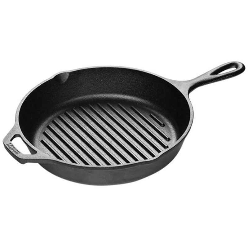 Lodge L8GP3 Round Seasoned Cast Iron Grill Pan with Handle 10-1/4"