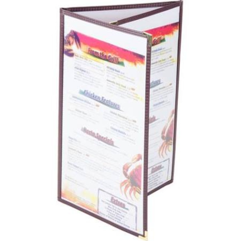 Menu Solutions SE330D-BU Triple Pane 6-View Fold-Over Menu Cover 8-1/2" x 14" - Burgundy