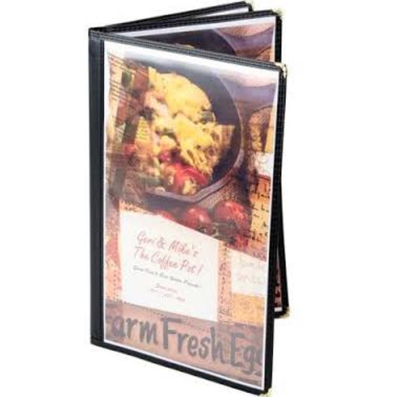 Menu Solutions SE340D-BK Triple Panel 6-View Booklet Menu Cover 8-1/2" x 14" - Black