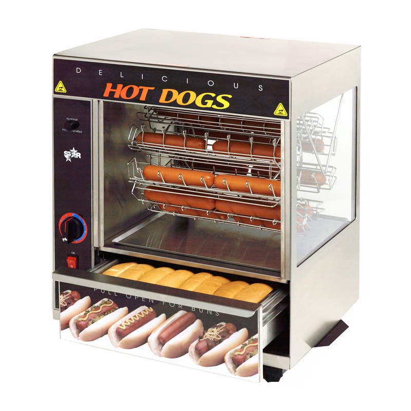 Star 175CBA Broil-O-Dog Hot Dog Broiler with Bun Warmer 19-1/2" - Holds 36 Dogs & 32 Buns - 120v