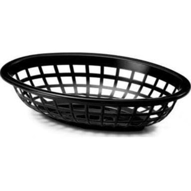 TableCraft 1071BK Side Order Plastic Oval Basket 8" x 5-1/4" x 2" - Black - 12/Case