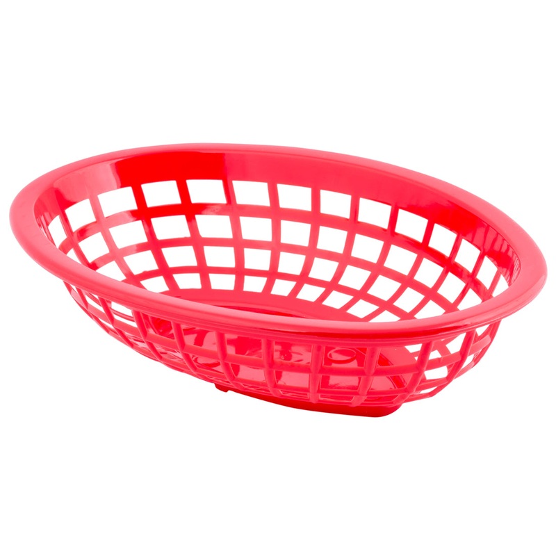 TableCraft 1071R Side Order Plastic Oval Basket 8" x 5-1/4" x 2" - Red - 12/Case