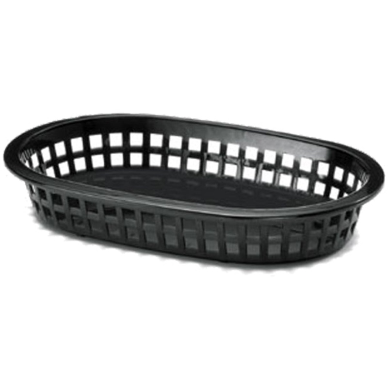 TableCraft 1073BK A La Carte Plastic Oval Platter Basket 9-1/4" x 6" x 1-1/2" - Black - 12/Case