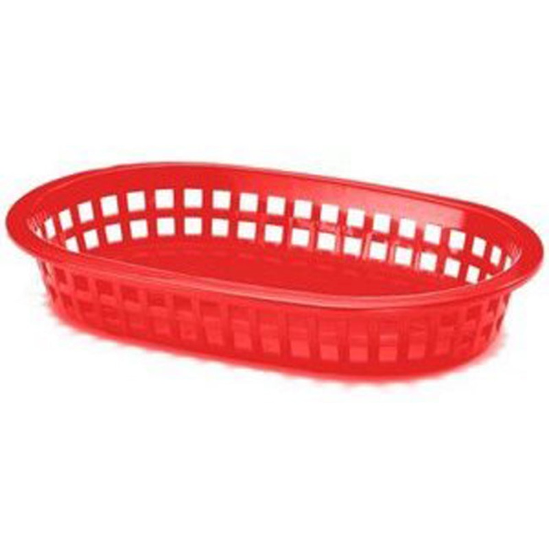 TableCraft 1073R A La Carte Plastic Oval Platter Basket 9-1/4" x 6" x 1-1/2" - Red - 12/Case
