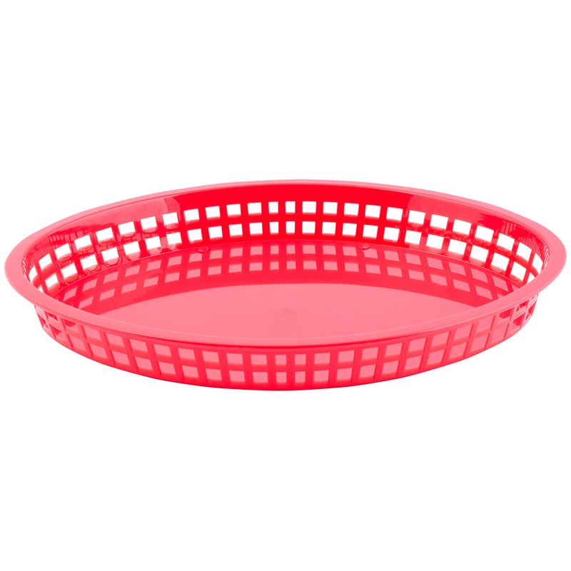 TableCraft 1086R Texas Plastic Oval Platter Basket 12-3/4" x 9-1/2" x 1-1/2" - Red - 12/Case