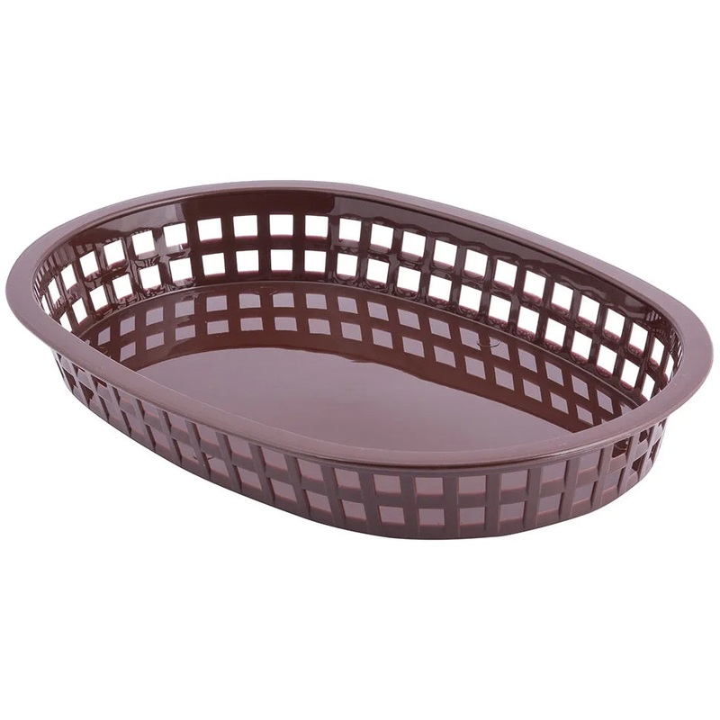 TableCraft C1076BR Chicago Plastic Oval Platter Basket 10-1/2" x 7" x 1-1/2" - Brown - 12/Case