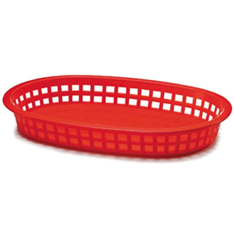TableCraft C1076R Chicago Plastic Oval Platter Basket 10-1/2" x 7" x 1-1/2" - Red - 12/Case