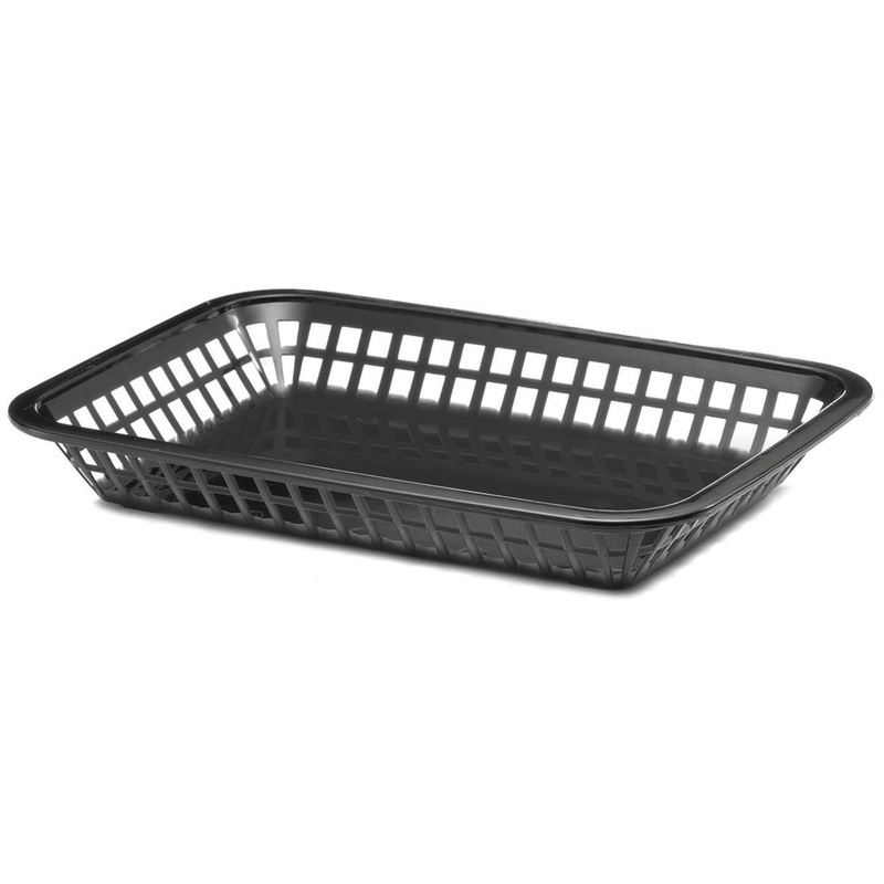 TableCraft C1077BK Grande Plastic Rectangular Platter Basket 10-3/4" x 7-3/4" x 1-1/2" - Black - 12/Case