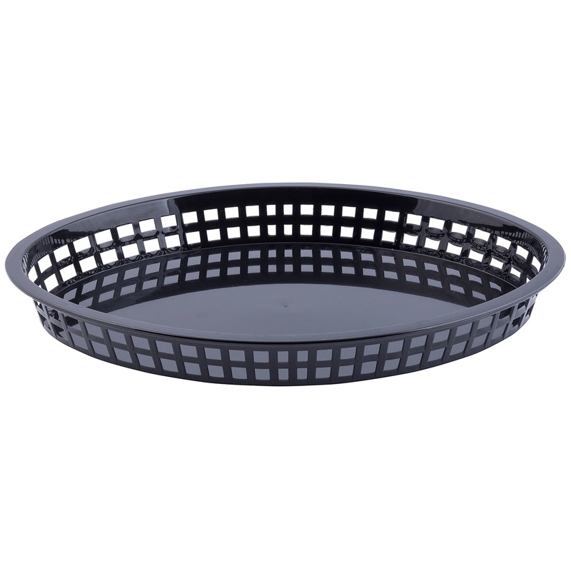 TableCraft C1086BK Texas Plastic Oval Platter Basket 12-3/4" x 9-1/2" x 1-1/2" - Black - 12/Case