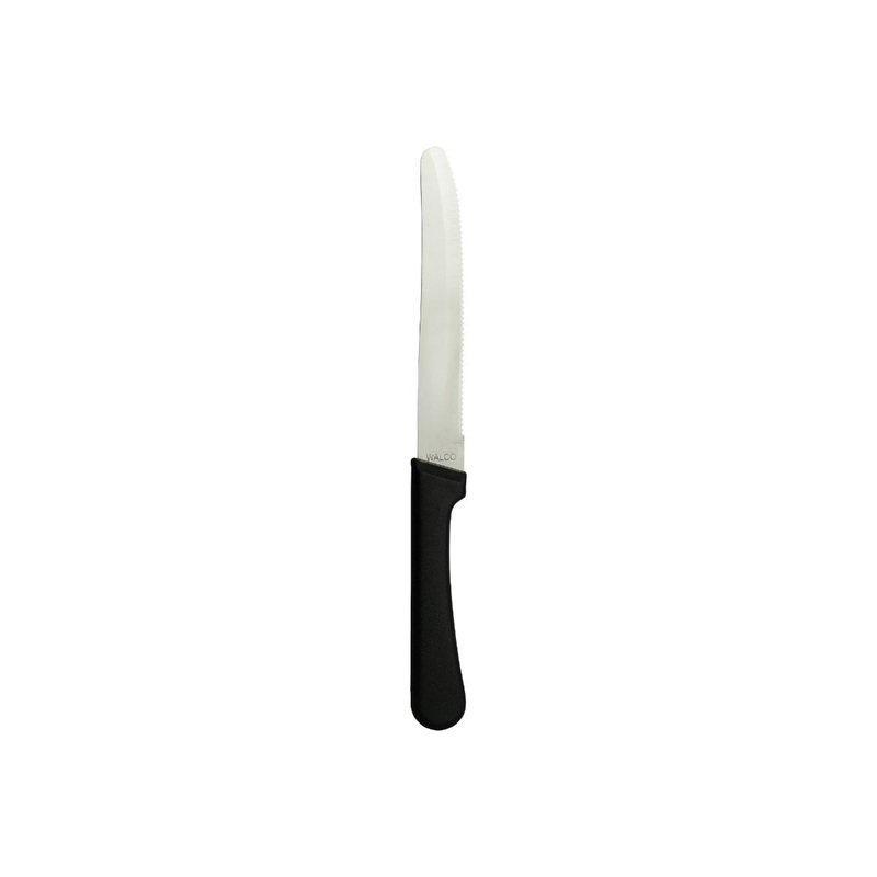 Walco WL790527 Stainless Steel Serrated Round Tip Steak Knife with Black Poly Handle 4-5/8" - 24/Box