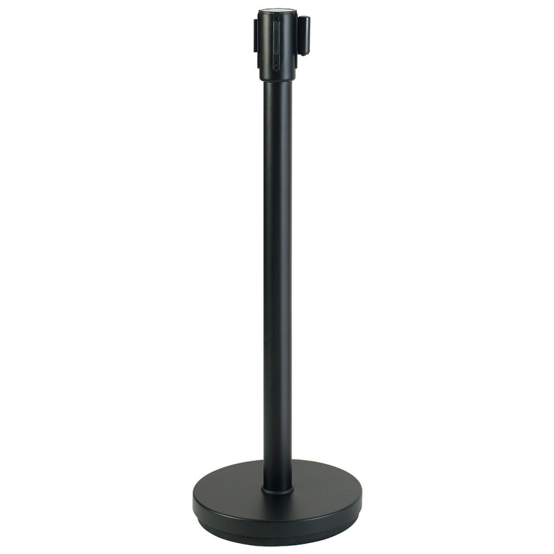 Winco CGS-38K Crowd Control Guidance System Steel Stanchion Post 35-1/2"H with 6-1/2' Retractable Belt - Black