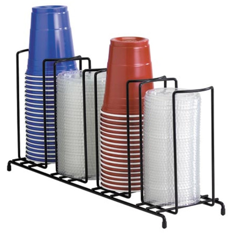 Dispense-Rite WR-4 Countertop 4-Section Wire Rack Lid / Cup Organizer / Dispenser - Black