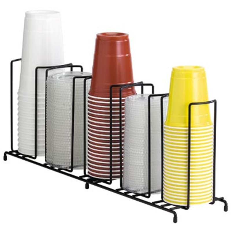 Dispense-Rite WR-5 Countertop 5-Section Wire Rack Lid / Cup Organizer / Dispenser - Black