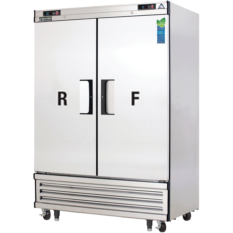 Everest Refrigeration EBRF2 2-Section 2 Solid Door Reach-In Dual Temp Refrigerator/Freezer Combo 55" - 115V
