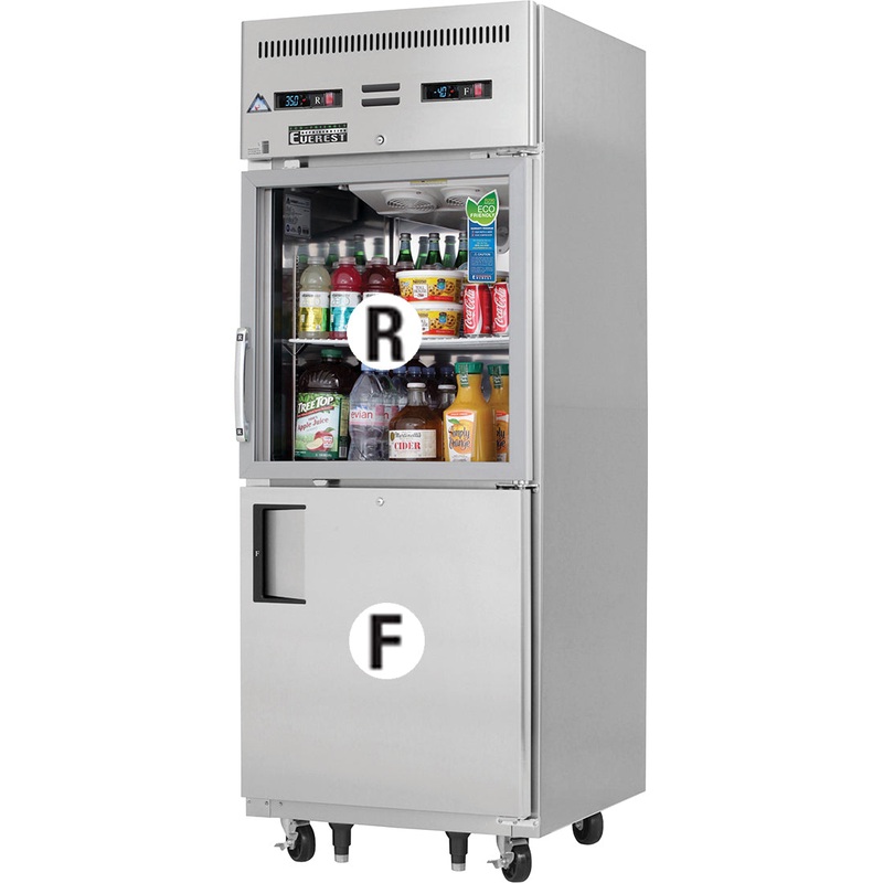 Everest Refrigeration EGSDH2 1-Section One Glass/One Solid Half Door Reach-In Dual Temp Refrigerator/Freezer Combo 30" - 115V