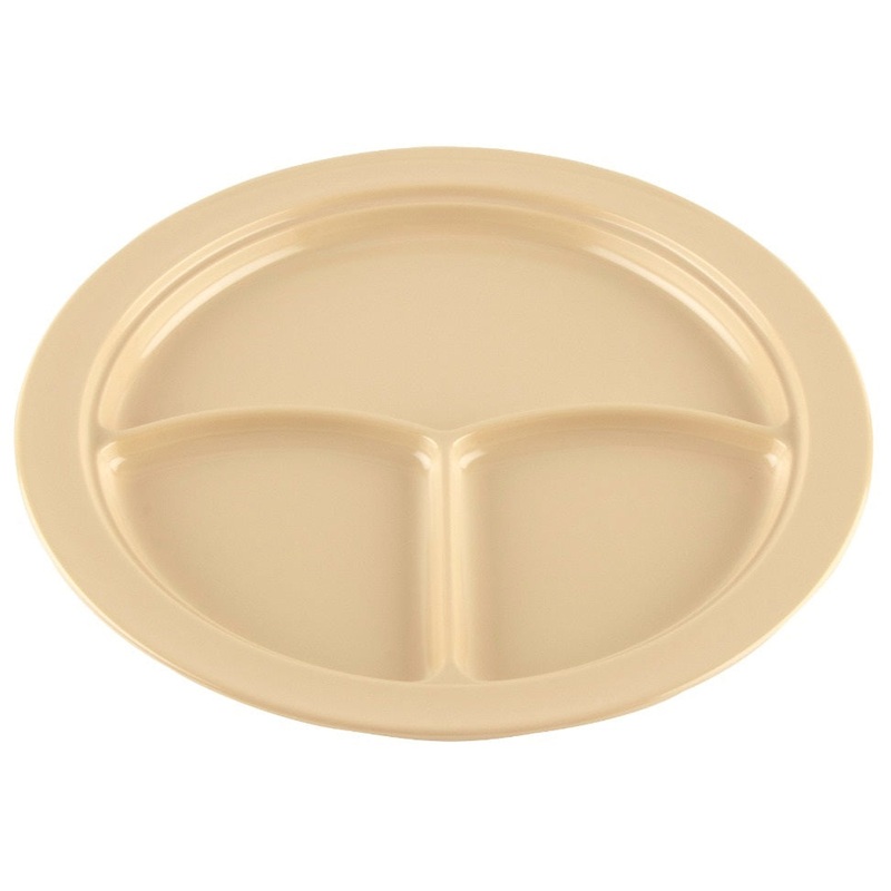 GET CP-531-T SuperMel Melamine 3-Compartment Plate 10" - Tan - 12/Case