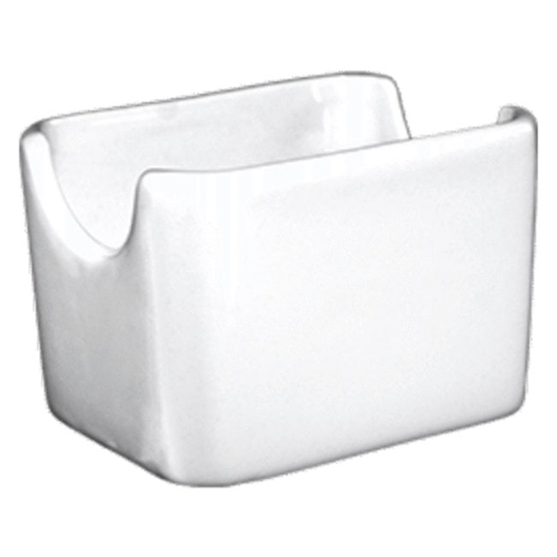 International Tableware CH225-02 European White Rolled Edge China Sugar Packet Holder / Sugar Caddy 3-3/8" x 2-3/8"H - 36/cs