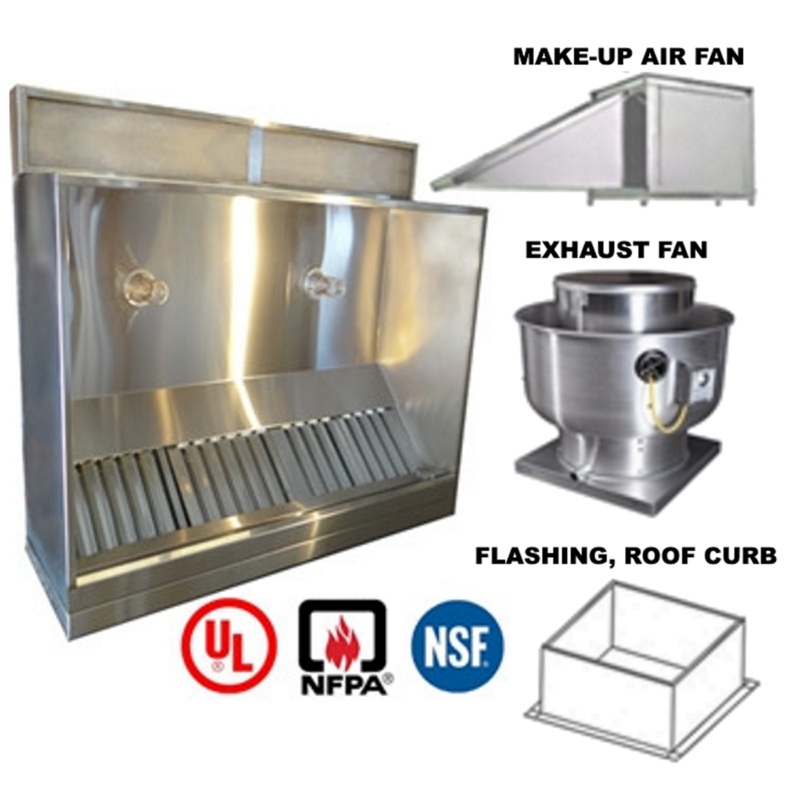 JRSVH4-PFF 4ft Jean's Canopy Vent Hood with Plenum, Exhaust Fan, Make-up Air Fan and Flashing