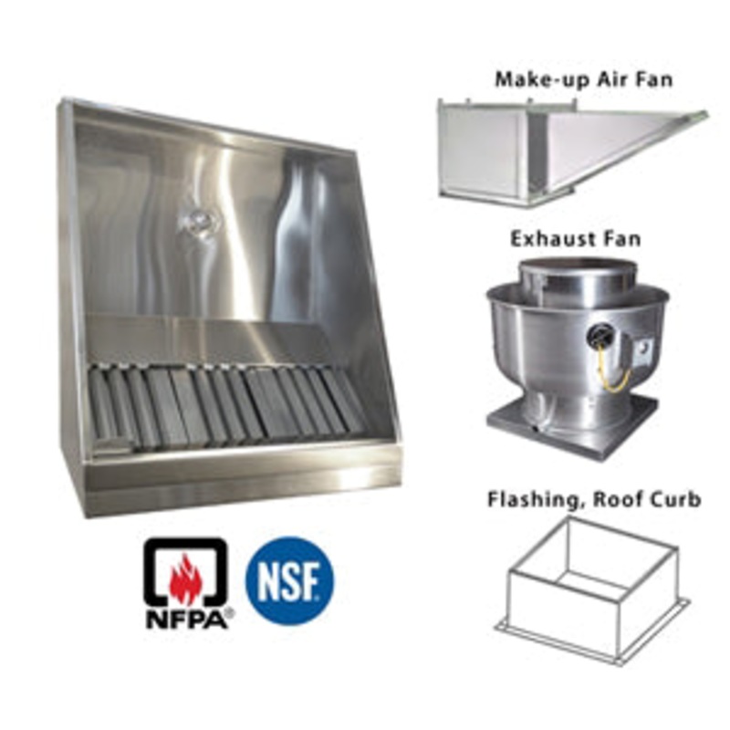 JRSVHSP10-PFF 10ft Jean's Shallow Front Vent Hood with Plenum, Exhaust Fan, Make-up Air Fan and Flashing