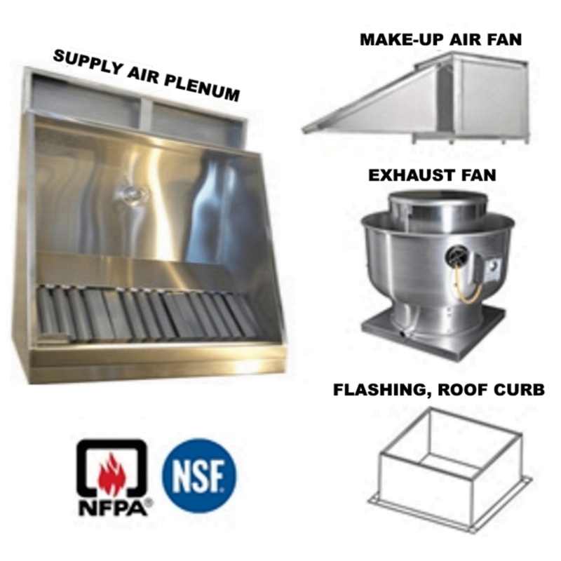 JRSVHSP8-PFF 8ft Jean's Shallow Front Vent Hood with Plenum, Exhaust Fan, Make-up Air Fan and Flashing