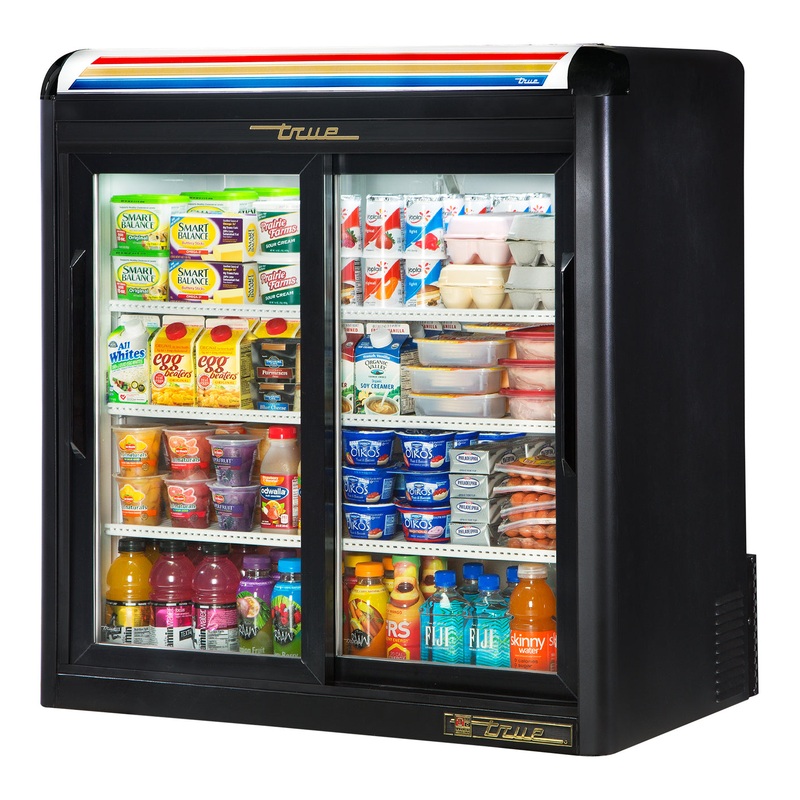 True GDM-09-SQ-HC-LD Black 2 Glass Slide Door Countertop Refrigerated Merchandiser 36" - 115v