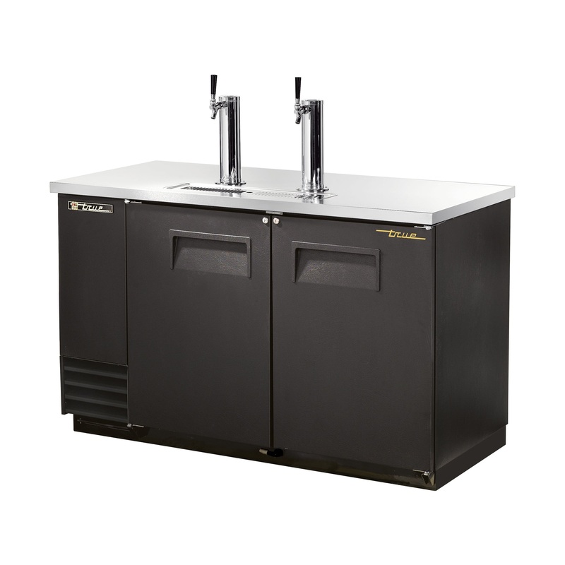 True TDD-2-HC 2 Solid Swing Door Refrigerated Direct Draw Beer Dispenser with 2 Taps - Holds 2 Half Barrels 59" - 115v