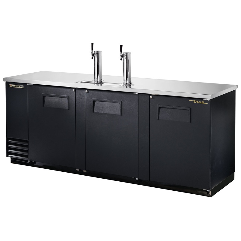 True TDD-4-HC 3 Solid Swing Door Refrigerated Direct Draw Beer Dispenser with 2 Taps - Holds 4 Half Barrels 90" - 115v