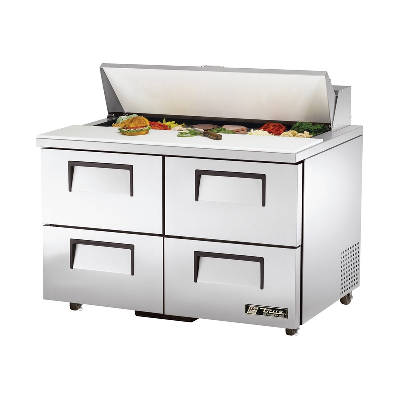 True TSSU-48-12D-4-HC 2-Section 4 Drawer Refrigerated Salad/Sandwich Prep Table 48" - Holds (12) 1/6 Size Pans - 115v
