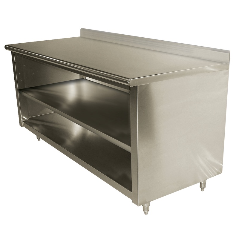 Advance Tabco EK-SS-303M Stainless Steel Open Front Style Enclosed Base Work Table with Midshelf 36"