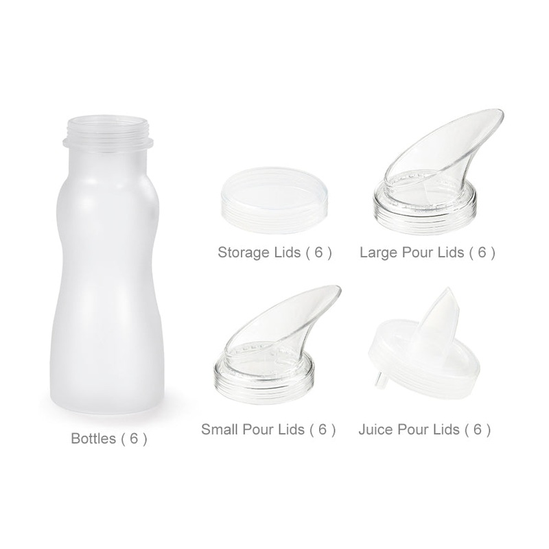 GET SDB-16-PC-6-CL Polycarbonate Salad Dressing / Juice Bottles with Assorted Lids Set 16 oz. - Clear - 30 Piece