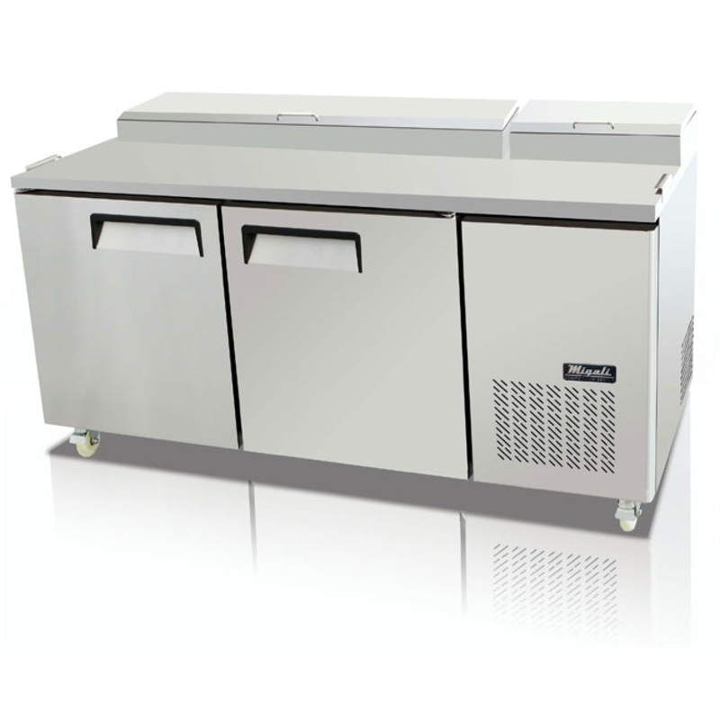 Migali C-PP67-HC Competitor Series 2-Section 2 Solid Door Refrigerated Pizza Prep Table 67" - Holds (9) 1/3 size pans - 20 cu. ft. - 115v