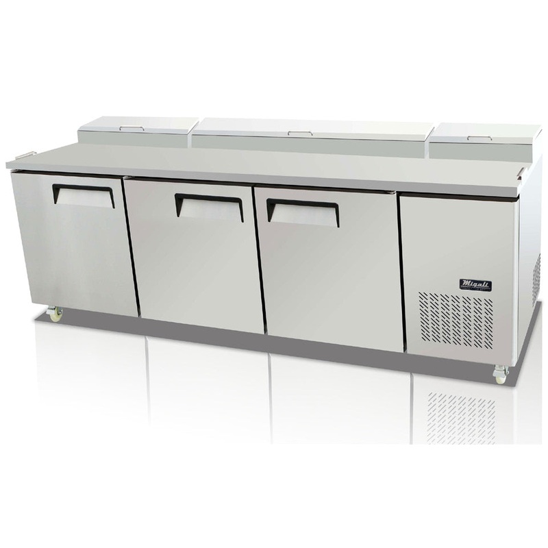 Migali C-PP93-HC Competitor Series 3-Section 3 Solid Door Refrigerated Pizza Prep Table 93" - Holds (12) 1/3 size pans - 26 cu. ft. - 115v