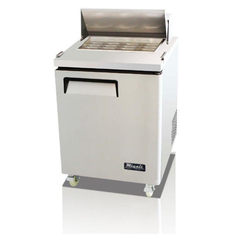 Migali C-SP27-12BT-HC Competitor Series 1-Section 1 Solid Door Big Top Refrigerated Salad/Sandwich Prep Table 27" - Holds (12) 1/6 size panss - 7.9 cu.ft. - 115v