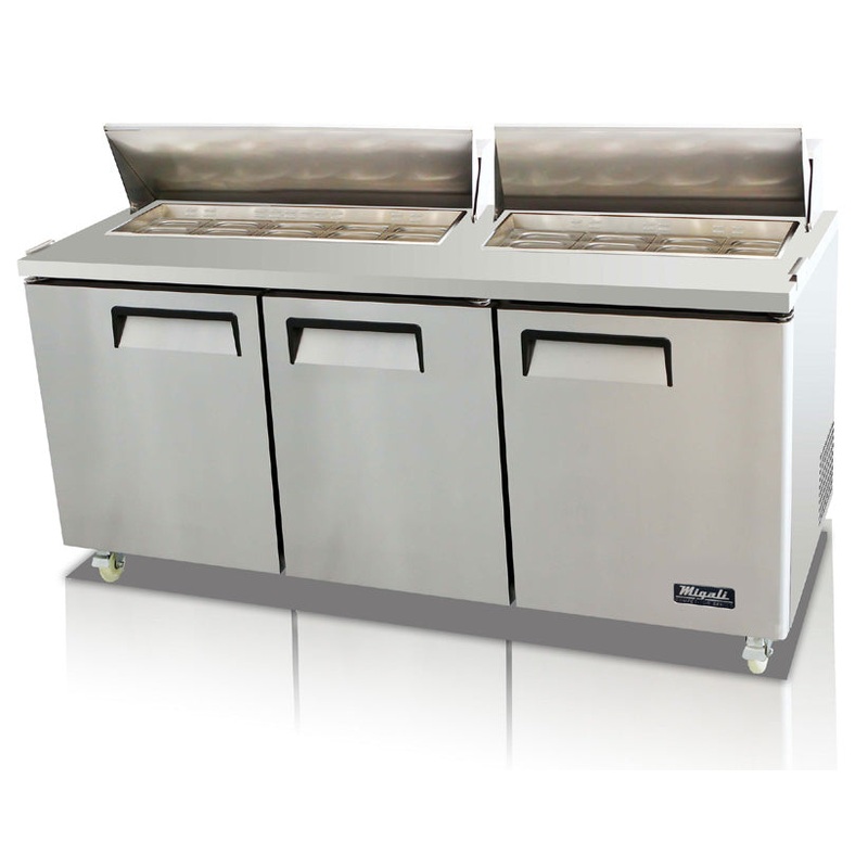 Migali C-SP72-30BT-HC Competitor Series 3-Section 3 Solid Door Big Top Refrigerated Salad/Sandwich Prep Table 72" - Holds (30) 1/6 size panss - 25.2 cu.ft. - 115v