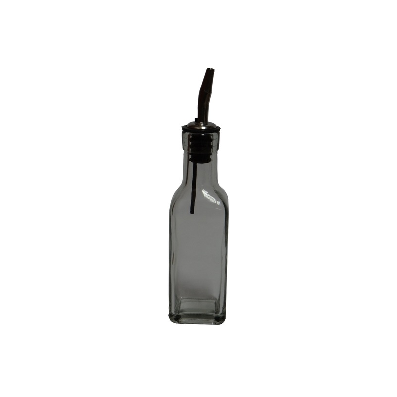 TableCraft 60125 Oil & Vinegar Glass Bottle with Stainless Steel Pourer - Clear - 6 oz