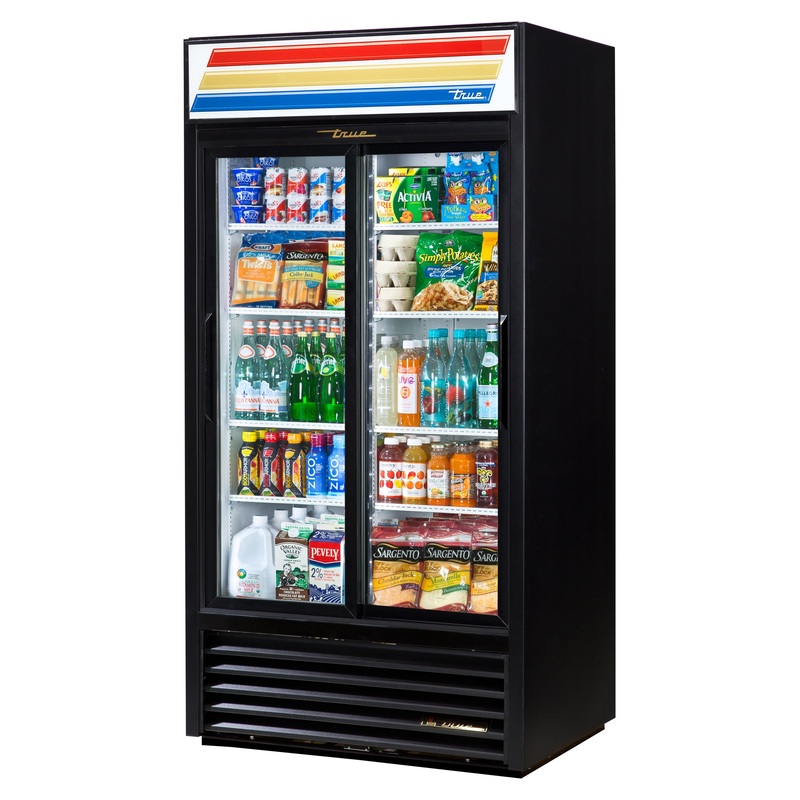 True GDM-33-HC-LD Black 2 Glass Swing Door Refrigerated Merchandiser 40" - 115v