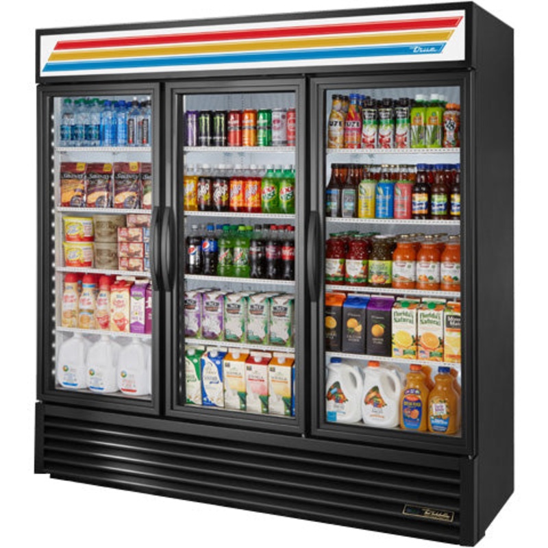 True GDM-72-HC~TSL01 Black 3 Glass Swing Door Refrigerated Merchandiser 78" - 72 Cu. Ft. - 115v