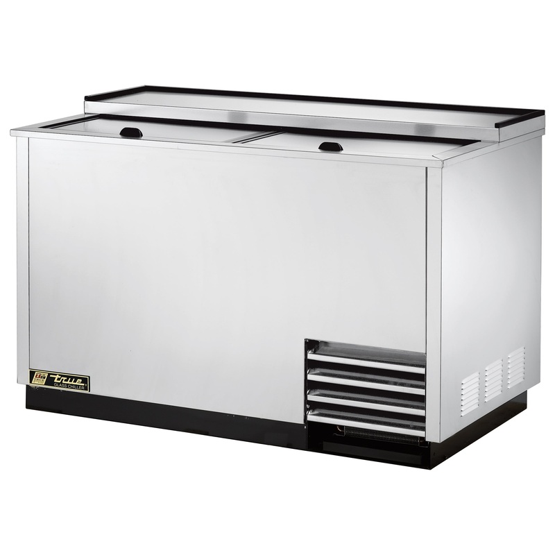 True T-50-GC-S-HC Stainless Steel 2-Section 2 Solid Slide Lid Glass and Plate Chiller/Froster 50" - Holds (250) 8" Mugs or (240) 10 oz. Steins  - 115v