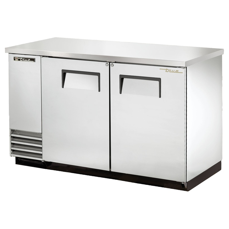 True TBB-2-S-HC Stainless Steel 2 Solid Swing Door Back Bar Refrigerator 59" - Holds (88) 6-Packs or (2) Half Barrels - 115v