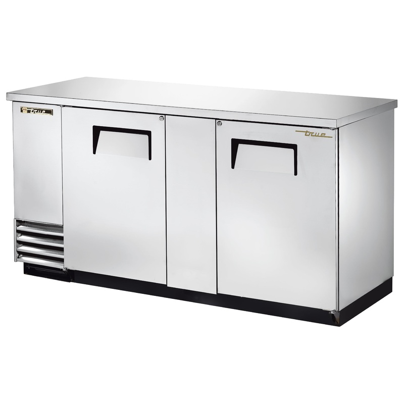 True TBB-3-S-HC Stainless Steel 2 Solid Swing Door Back Bar Refrigerator 69" - Holds (112) 6-Packs or (3) Half Barrel - 115v