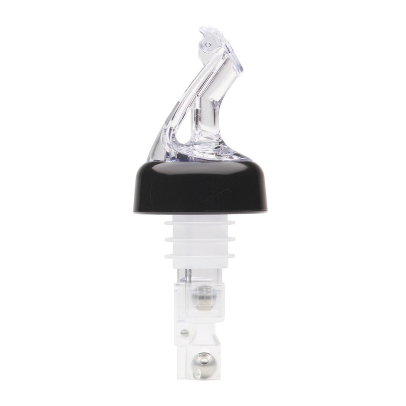 Bar Maid BMP-5125C Premium Pour Measured Pourer / Liquor Pourer with Black Collar and Flip top 1-1/4oz. - Clear
