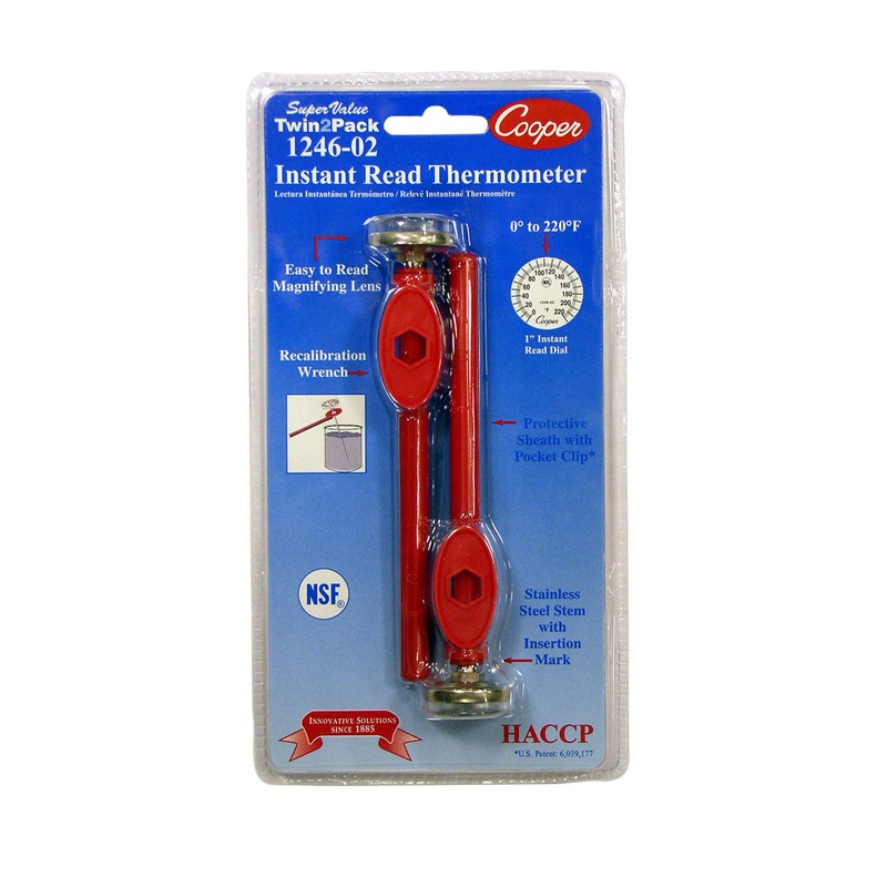 Cooper-Atkins 1246-02-2 Twin Pack Bi-metal Insertion Pocket Test Thermometer with 1"dia. Dial & 5" Stem - (0 to 220 Deg. F)
