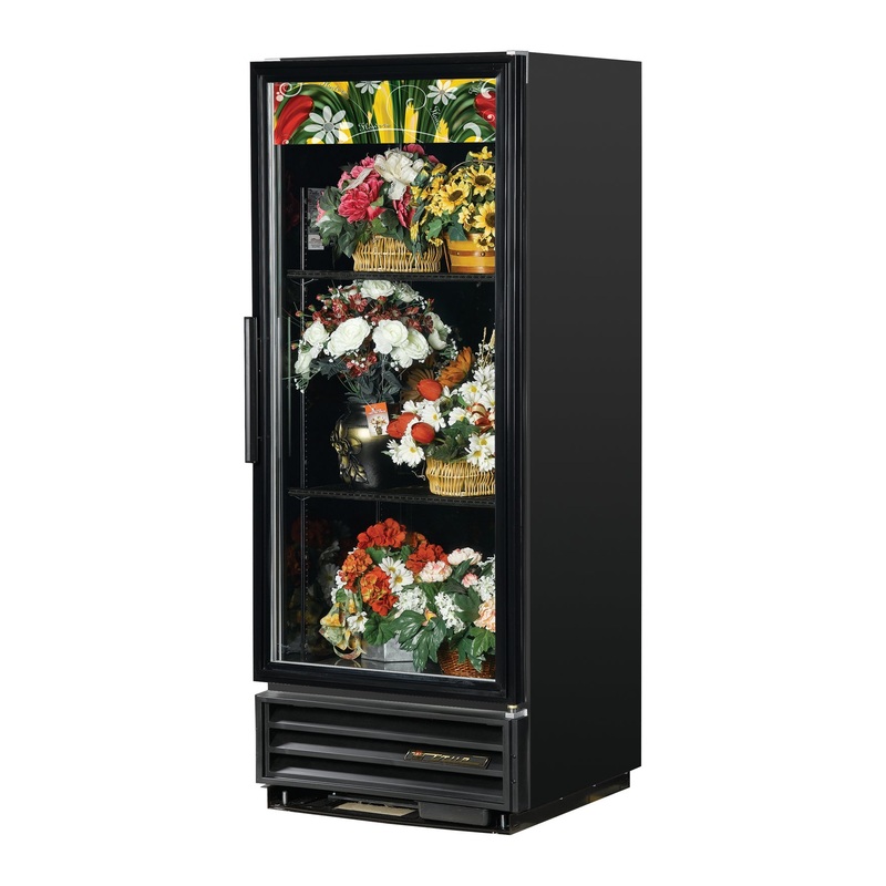 True GDM-12FC-HC~TSL01 Black 1 Glass Swing Door Floral Merchandiser Refrigerator 25" - 115v
