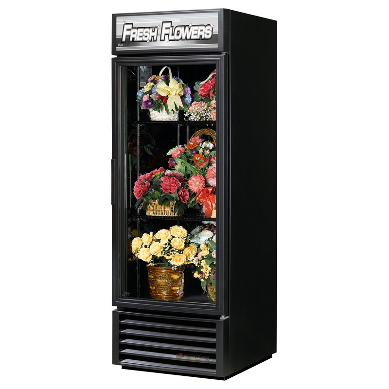 True GDM-23FC-HC~TSL01 Black 1 Glass Swing Door Floral Merchandiser Refrigerator 27" - 115v