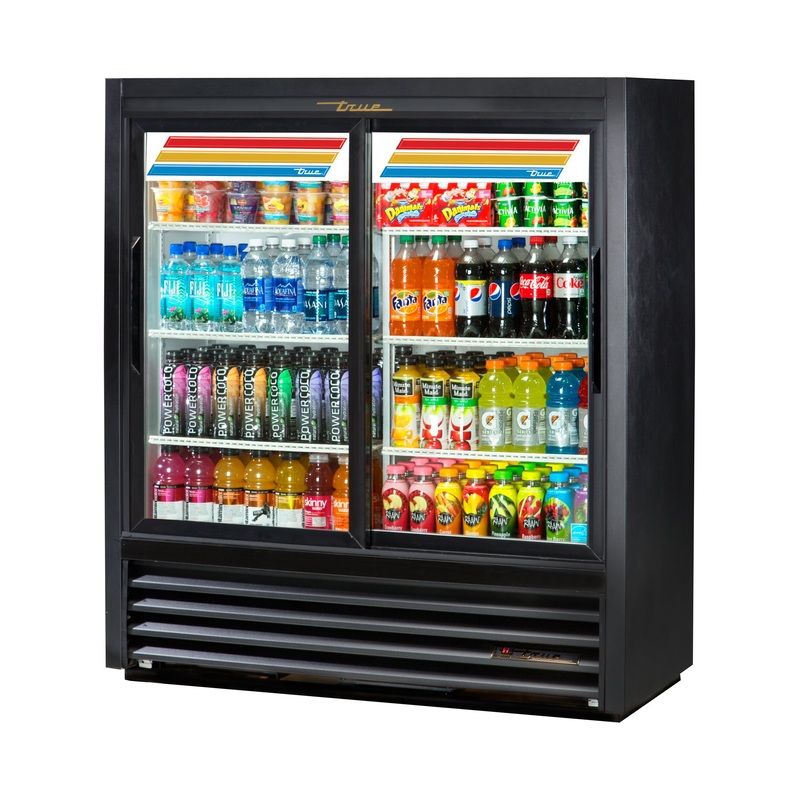 True GDM-41SL-54-HC-LD Black 2 Glass Slide Door Convenience Store Refrigerated Merchandiser 47" x 54"H - 115v