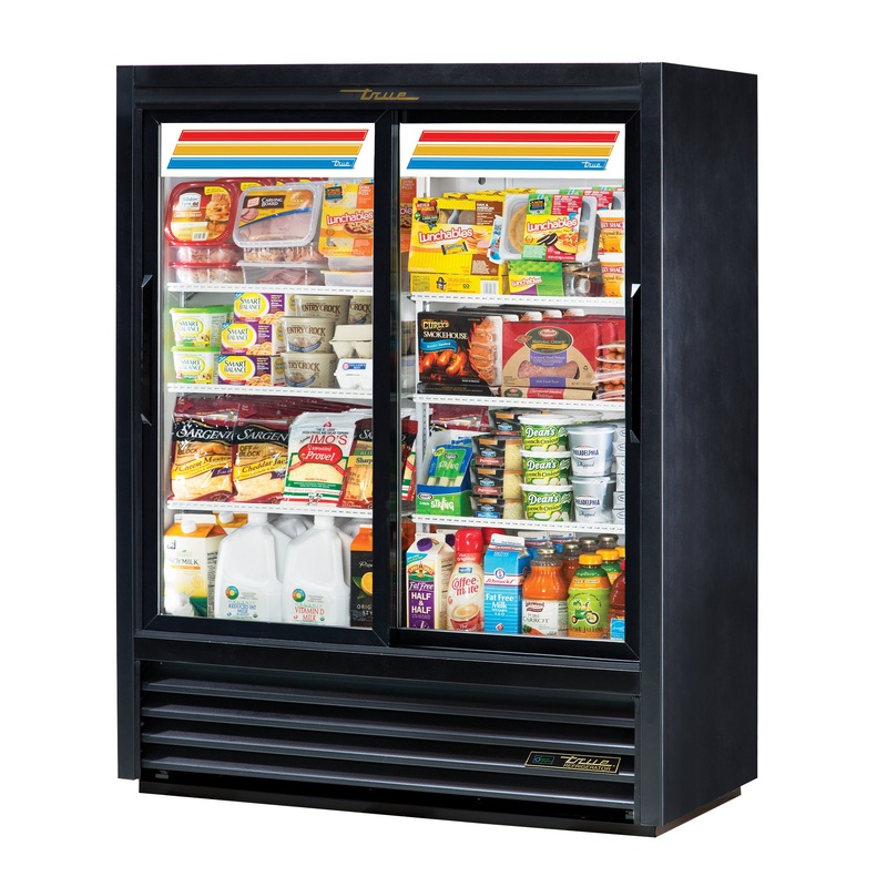 True GDM-41SL-60-HC-LD Black 2 Glass Slide Door Convenience Store Refrigerated Merchandiser 47" x 59"H - 115v