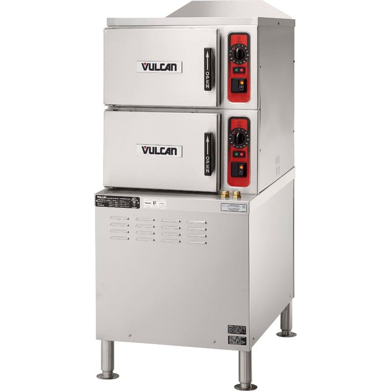Vulcan C24ET6-PS PowerSteam 2-Compartment Electric Convection Steamer with Cabinet Base and Professional Controls - 6 Pan/Cap - 208V, 18.1 kW