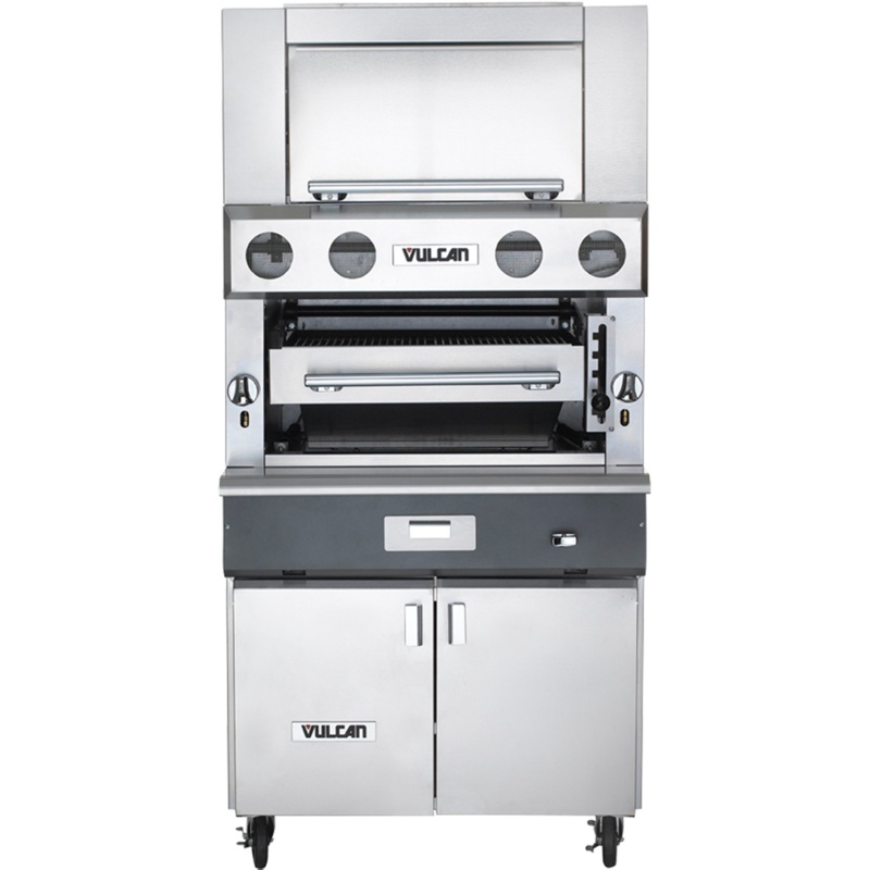 Vulcan VBB1BF V Series Heavy Duty Upright Ceramic Radiant Natural Gas Broiler w/ 3 Burners, Finishing Oven, and Cabinet Base 36" - 105,000 BTU