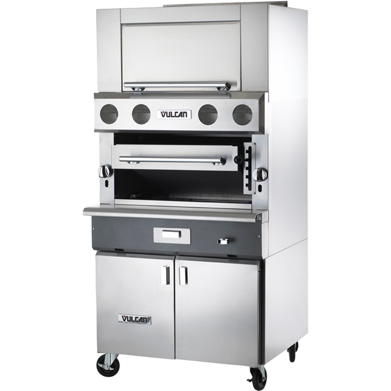 Vulcan VBB1CF V Series Heavy Duty Upright Ceramic Radiant Natural Gas Broiler w/ 3 Burners, Finishing Oven, and Convection Oven Base 36" - 137,000 BTU